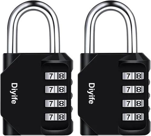 Diyife Paquete de 2 candados de combinación de 4 dígitos, candados a prueba de inclemencias del tiempo para exteriores, candados con revestimiento