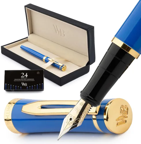 Conjunto de pluma estilográfica Wordsworth & Black, plumín extra fino dorado de 18 quilates, incluye 24 cartuchos de tinta, convertidor de repuesto