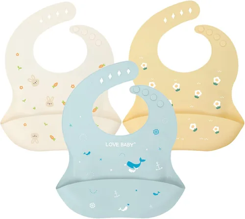 Miniatura 7 de Baberos de alimentación del silicón del bebé, 3pcs baberos impermeables ajustables para la alimentación