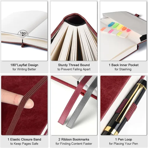 Miniatura 2 de Agenda OFFIGIFT de papel gráfico, 312 páginas numeradas A5 de tapa dura de cuero, cuaderno de papel de cuadrícula de 100gsm sin sangría con páginas