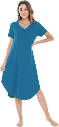 Miniatura 7 de NACHILA Camisones para mujer, viscosa hecha de bambú, cuello en V, manga corta, ropa de dormir fresca