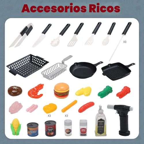 Miniatura 8 de CUTE STONE Juguetes de Parrilla de Barbacoa para Niños, Alimentos de Juego que Cambian de Color, Efectos de Sonido y Luz Chisporroteantes, Efectos