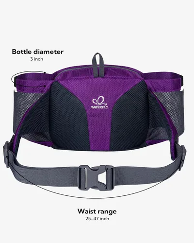 Miniatura 4 de WATERFLY Riñonera cangurera: Riñonera para mujeres y hombres con dos soportes para botellas de agua para senderismo, para correr, caminar, caminar
