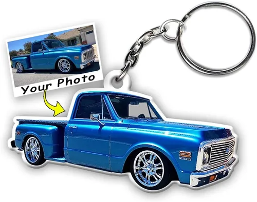 Llavero personalizado con foto para camión, llavero acrílico cuadrado personalizado para amantes de las camionetas, transparente/transparente,