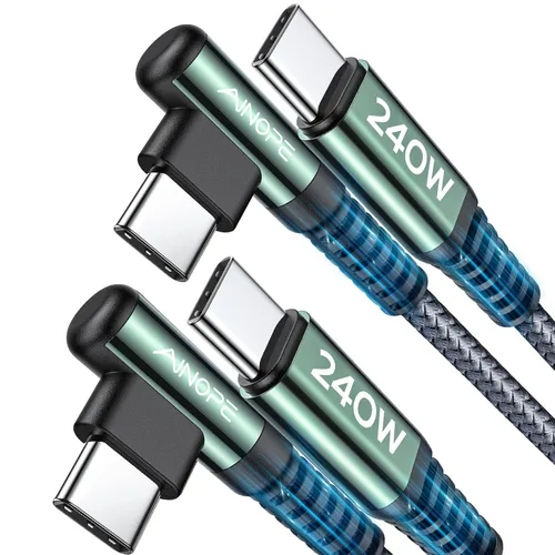 Miniatura 20 de AINOPE Cable USB C a USB C de 240W (6.6 pies, paquete de 2, USB C Chubby) Cable de carga rápida USB C a USB C, cable cargador USB C en ángulo recto