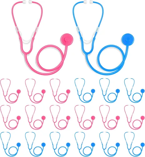 RoundFunny 20 piezas de estetoscopio para niños, estetoscopio de plástico de trabajo real para niños, juegos de rol, niñas, niños, médicos, Azul y