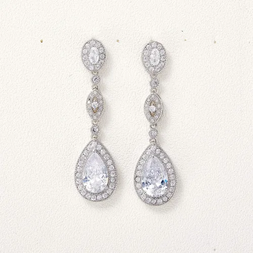 Miniatura 5 de SWEETV - Aretes de circonia cúbica con cristales de imitación en forma de gota para mujer, para dama de honor, novia