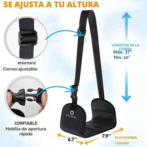 Miniatura 6 de Reposapiés portátil para avión para viajes en avión - Cómoda hamaca para pies con espuma viscoelástica y tablero rígido para evitar que los pies se