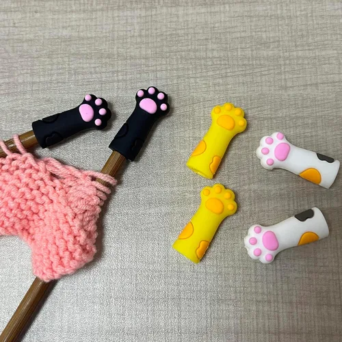 Miniatura 2 de SPANSEE 6 uds. Protectores de Puntas de Agujas de Tejer con Forma de Pata de Gato, Protectores de Puntas de Agujas de Tejer, Detenedor de Puntos, 6
