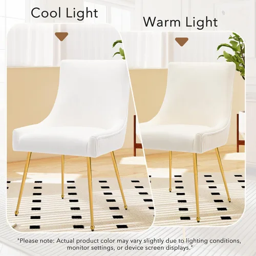 Miniatura 4 de adochr Juego de 2 sillas de comedor modernas con patas de metal dorado, silla de cocina tapizada de terciopelo, respaldo plisado, silla decorativa