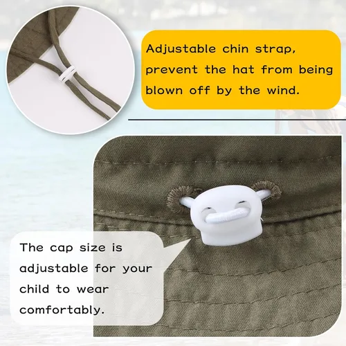 Miniatura 3 de Peecabe Sombrero de verano para bebé para niños y niñas, UPF 50+, ala ancha, sombrero de pescador, ajustable, gorra de playa para bebés de 0 a 8 años
