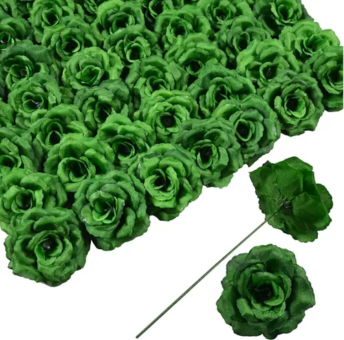 Miniatura 15 de Flores artificiales de rosas, 50 unidades de rosas plateadas a granel con tallo, cabeza de flor falsa de rosa de seda de 3 pulgadas para bodas, Plata