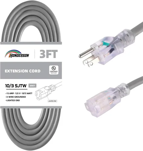 Miniatura 30 de Cable de extensión para interiores y exteriores, resistente a la intemperie con extremo iluminado, certificación UL, calibre 12, 20 pies, color Azul