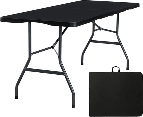 Byliable Mesa plegable portátil de plástico resistente de 6 pies, plegable por la mitad, mesa plegable de 6 pies, para comedor, interior y exterior,