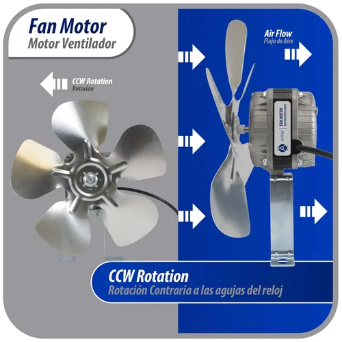 Miniatura 4 de Appli Parts APFM-101E - Motor de condensador y evaporador de refrigeración de 10 W, 115 V, 60 Hz, 0,65 A, 1450 rpm, incluye base y hoja