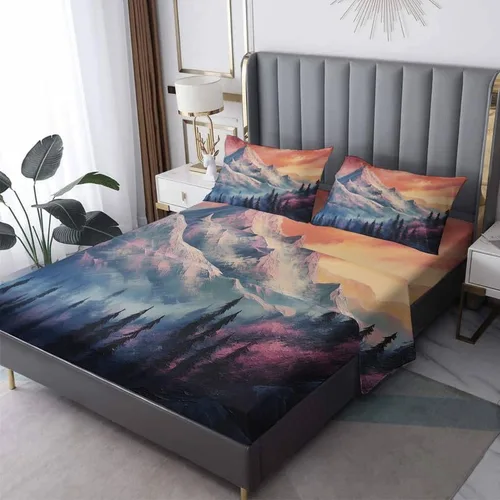 Miniatura 10 de Misty Mountain Sábanas tamaño California King, sábanas de cama de bosque, microfibra suave y bolsillo profundo, sábanas y fundas de almohada Montaña
