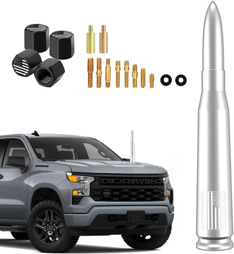 50 Cal - Antena tipo bala para automóvil, camión, accesorios universales de repuesto para GMC Sierra 1500, Chevy, Dodge Ram Silverado 1500, 2500,