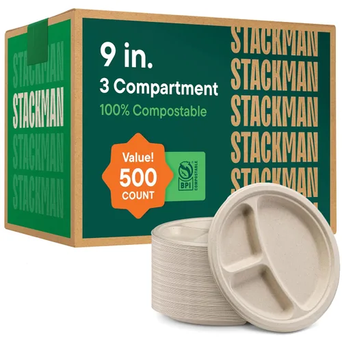 Miniatura 11 de Platos de papel 100% compostables de 7 pulgadas [1000 unidades] - Platos de postre resistentes - Bagazo sin blanquear de color marrón natural