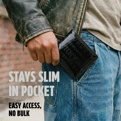 Miniatura 3 de Von Dutch Cartera biplegable, cuero vegano, diseño delgado unisex para hombres y mujeres, Negro, Cartera de guión de doble pliegue