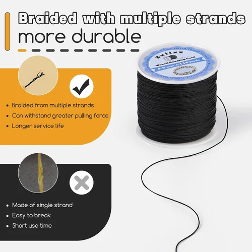 Miniatura 3 de Cuerda de pulsera de cordón encerado de 0.020 in, cuerda de hilo de cuentas de 116 yardas para pulsera, cadena de cordón encerada para hacer Negro