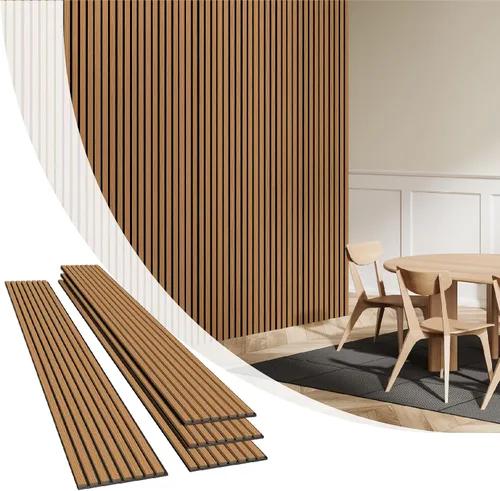 Miniatura 10 de Olanglab Paquete de 4 paneles de pared de listones de madera, paneles de pared acústicos de madera, 94.5"x12.6" pulgadas, cada uno de los paneles
