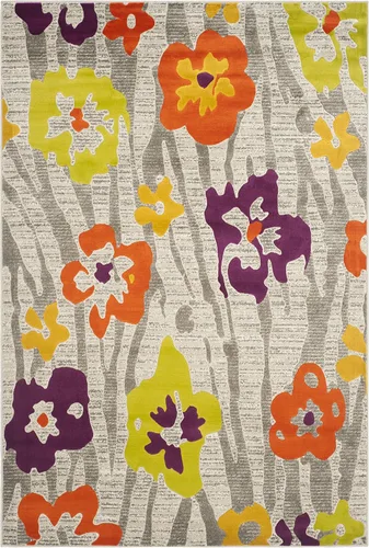Miniatura 4 de SAFAVIEH Porcello Collection - Alfombra de pasillo, 2 pies 4 pulgadas x 6 pies 7 pulgadas, gris claro y morado, diseño floral, no desprende pelusa