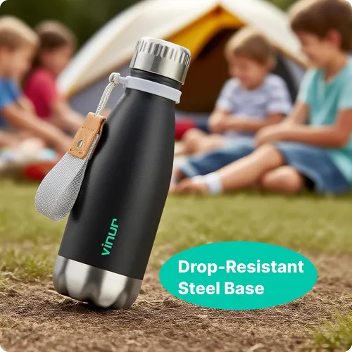 Miniatura 4 de VINUR Botella de agua para niños, 9 onzas, acero inoxidable, doble pared, aislada al vacío, botella de agua para la escuela, frasco en forma de cola
