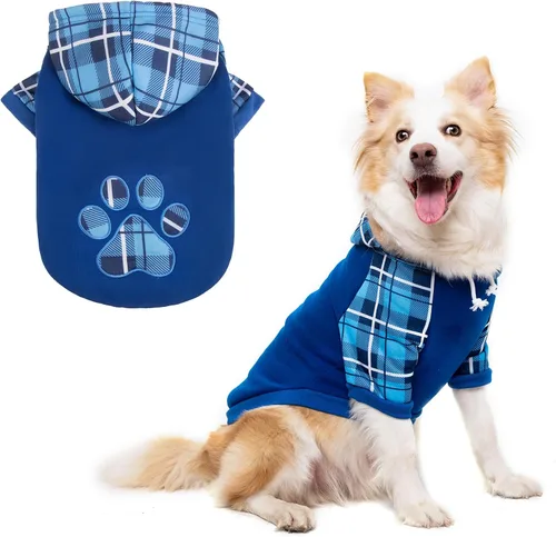 Miniatura 26 de KOOLTAIL Sudadera a cuadros con capucha, con gorro y bolsillo, para perros pequeños, medianos y grandes y gatos, abrigo suave y cálido para invierno