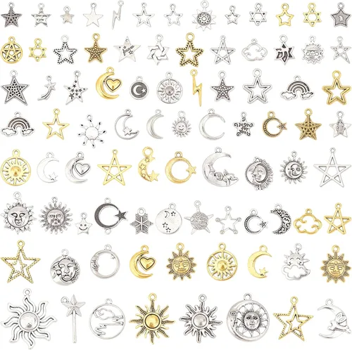 Miniatura 7 de SUPERFINDINGS Colgantes de estilo tibetano con diseño de estrella de sol y luna, colgantes de metal de plata tibetana suave para manualidades