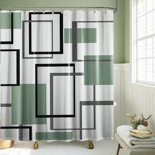 Miniatura 80 de Cortina de Ducha en Blanco y Negro Geométrica Cortinas de Ducha para Decoración de Baños de Hombres Juego de Cortina de Baño en Negro Blanco y Gris