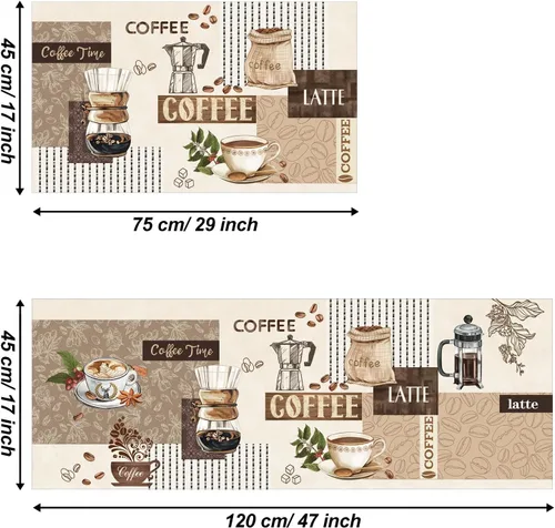 Miniatura 3 de comfoyar Juego de 2 tapetes de cocina de café, antideslizantes, impermeables, juego de tapetes de cocina acolchados para suelo de cocina, fregadero