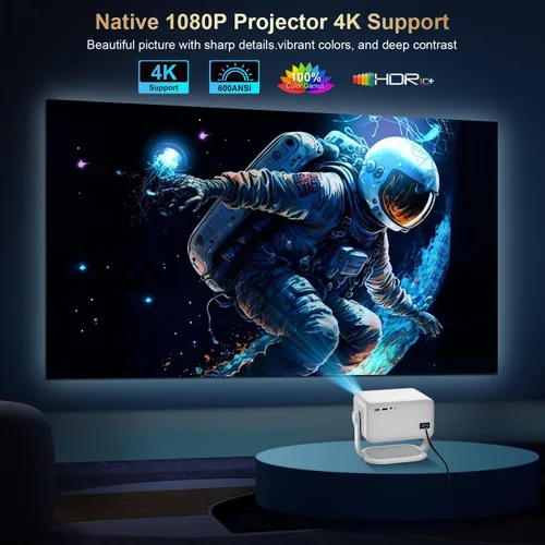Miniatura 3 de Proyector nativo 1080P 4K, 600 lúmenes ANSI, WiFi y Bluetooth, aplicaciones integradas, enfoque eléctrico y Keystone automático, mini proyector