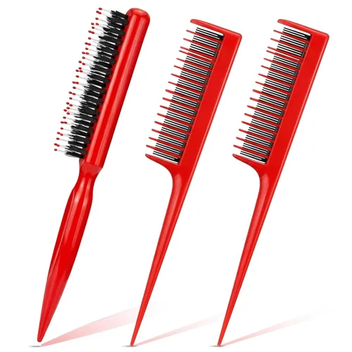 Miniatura 7 de Patelai Juego de 3 piezas de peines para cardado de cabello incluye 2 peines triples de nylon y cepillos de cerdas de jabalí para mujeres, peinado