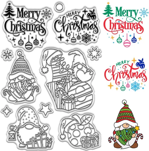 Miniatura 23 de CRASPIRE Sellos de goma transparente de Navidad para casa de invierno, bosque, copo de nieve, alce, muñeco de nieve, trineo, sellos de silicona