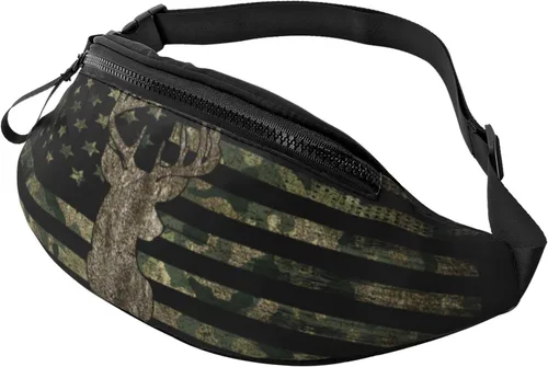 Cangurera de camuflaje con diseño de bandera estadounidense de camuflaje para hombres y mujeres, correa ajustable para viajes, senderismo, ciclismo,