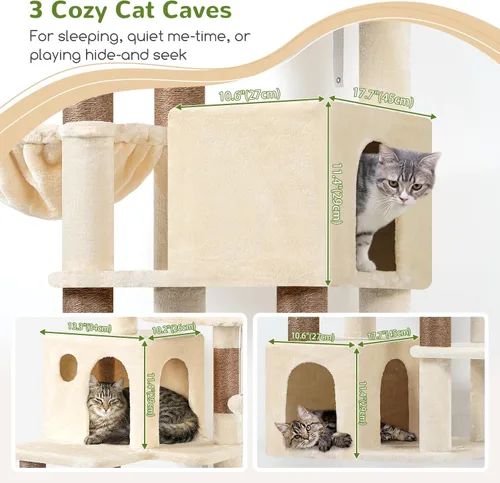 Miniatura 2 de Globlazer Árbol para gatos alto, torre para gatos de 71 pulgadas para gatos adultos de interior, multinivel, 3 condominios para gatos