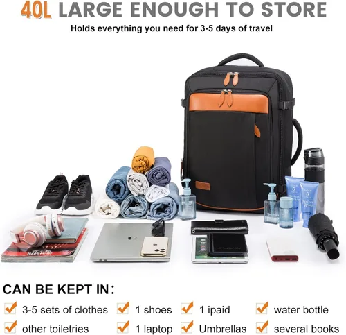Miniatura 7 de LOVEVOOK Mochila de viaje de 40 L para mujeres y hombres, aprobada por aerolíneas, mochilas grandes expandibles con 4 cubos de embalaje, paquete