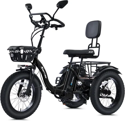 NARRAK Triciclo eléctrico para adultos, triciclo eléctrico plegable con neumáticos gruesos, bicicletas eléctricas de 3 ruedas, pico de 1350 W