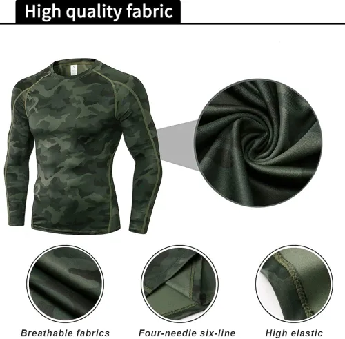 Miniatura 3 de EARGFM Camisetas deportivas de compresión de manga larga para hombre, para correr, entrenamiento, capa base elástica, camisetas deportivas frescas