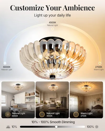 Miniatura 5 de Luces de Techo Semiempotradas Lámpara de Techo de Cristal Marrón Candelabros Base Negra Iluminación Moderna Accesorio de Luz Adecuado para Sala