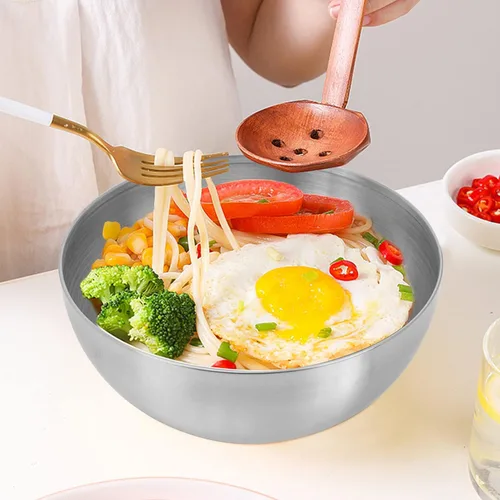 Miniatura 6 de Hemoton 2 cuencos de acero inoxidable para mezclar, cuencos gruesos para servir alimentos para cocinar, hornear, preparar, (plateado, 6 pulgadas)