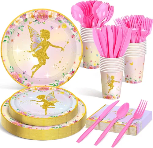 Miniatura 11 de Meanplan 168 piezas de decoración de fiesta de princesa, platos y servilletas de princesa, juego de vajilla desechable de castillo para niñas