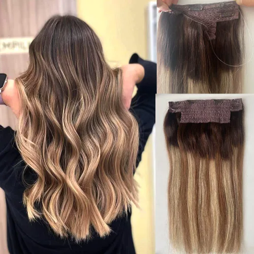 Miniatura 18 de Extensiones de cabello con alambre negro, extensiones de cabello balayage, extensiones de cabello con alambre de cabello humano, 14 pulgadas 70 g