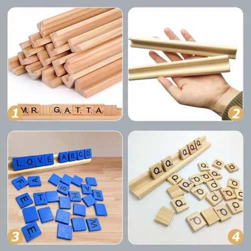 Miniatura 8 de Toddmomy 4 piezas de soporte de madera bandejas de dominó para azulejos juegos familiares Mostrar base mahjong suministros Natural Domino bandejas
