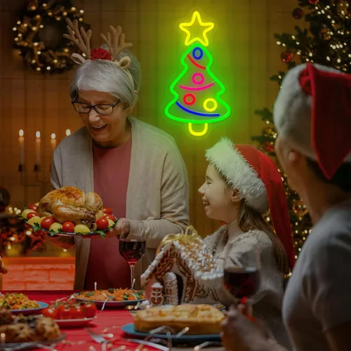 Miniatura 5 de Letrero de neón para árbol de Navidad, árboles de Navidad, letreros de neón LED para decoración de pared, luces de neón acrílicas alimentadas por