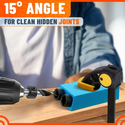 Miniatura 6 de Kit de plantilla de agujero de bolsillo compacto de 14 piezas con guía de taladro de ángulo de 15° - Construye juntas fuertes con tornillos ocultos.