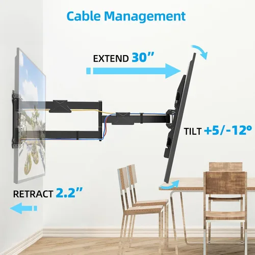 Miniatura 6 de HCMOUNTING Soporte de pared para TV de esquina premontado para televisores de 32 a 80 pulgadas, movimiento completo con extensión de deslizamiento