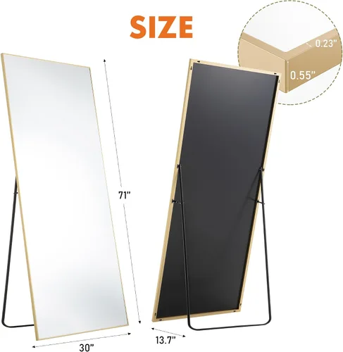 Miniatura 3 de OLIXIS Espejo de longitud completa de 72 x 26 pulgadas para dormitorio, espejo de cuerpo completo con soporte, para colgar o inclinarse para pared