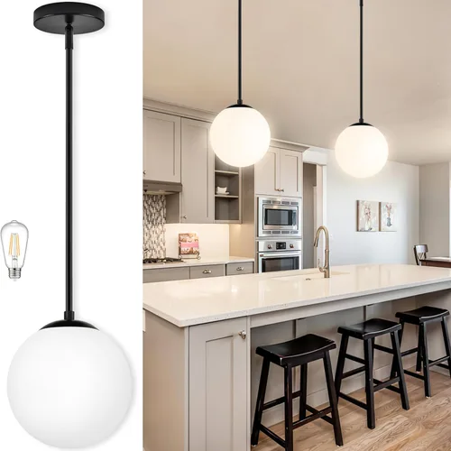 Miniatura 13 de Bagood Lámpara Colgante de Globo de 6" Dorada Lámpara Colgante de Mediados de Siglo Luces Colgantes de Globo para Isla de Cocina Acabado en Latón