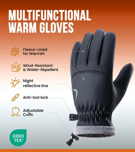 Miniatura 7 de PULIOU Guantes térmicos impermeables de invierno para hombres y mujeres, para clima frío, resistentes al viento, guantes de nieve con dedos